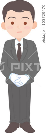 抑えた表情の白い手袋をはめた働く男性_全身 105729470