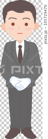 抑えた表情の白い手袋をはめた働く男性_全身 105729470