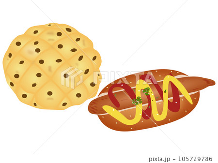 「ホットドッグ」と「チョコチップメロンパン」 105729786