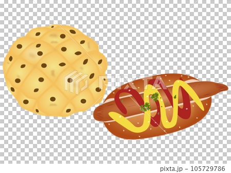 「ホットドッグ」と「チョコチップメロンパン」 105729786