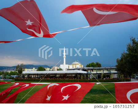 Izmir, Turkey - April 29 2023: People are doing morning sports in a park by the sea 105731257