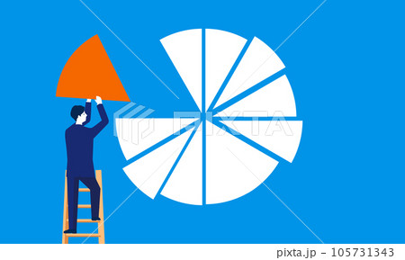 はしごに乗ってパイを取る男性のイラスト、ベクター 105731343