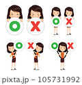 A person in a suit is holding a signpost with correct and incorrect answers. 105731992