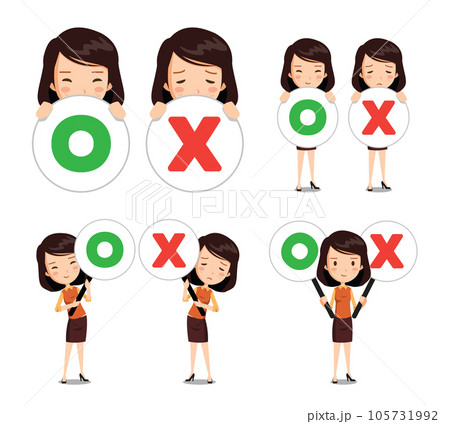 A person in a suit is holding a signpost with correct and incorrect answers. 105731992