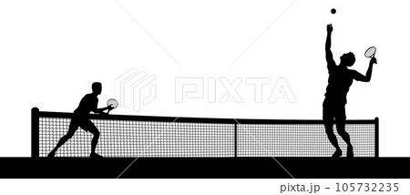 Tennis Men Playing Match Silhouette Players Scene 105732235