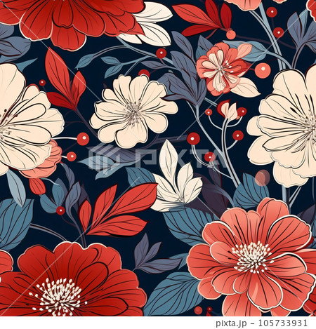 Seamless Floral Pattern in Asian Japanese Styleのイラスト素材