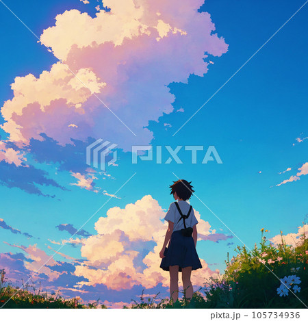 夏の空を見上げる女の子 Ai画像のイラスト素材 [105734936] - PIXTA