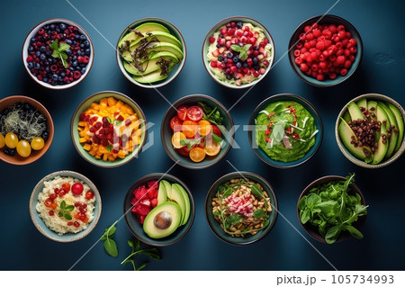Table set with healthy food in bowls 105734993