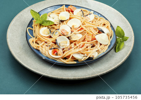 Pasta with seafood. Pasta with seafood. 105735456