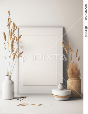 Mock up white frame and dry twigs in vase 105736280