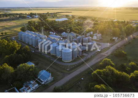 Grain storage steel silos, Patagonia, Argentina 105736673