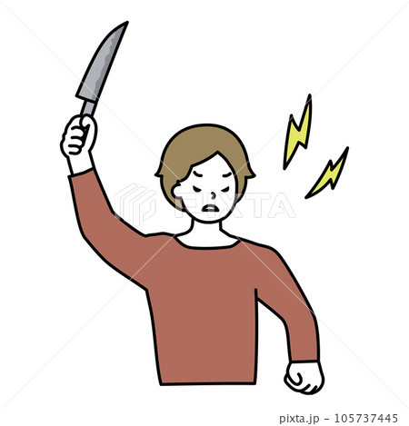 ナイフを掲げて激怒する男性のイラスト ナイフを掲げて激怒する男性のイラスト 105737445