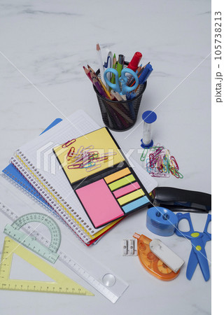 School accessories on a white background. View from above 105738213
