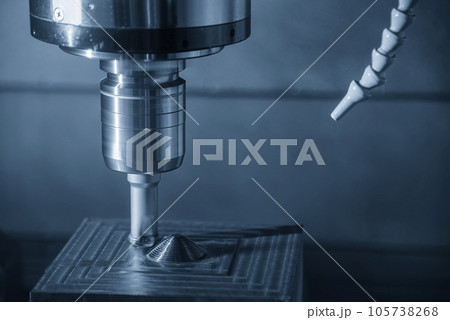 The CNC milling machine rough cutting the injection mold parts by indexable tools. 105738268
