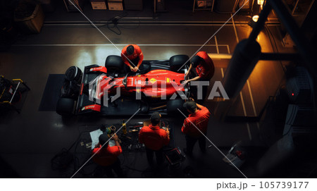 Top view of Technicians F1 during pit-stop training 105739177