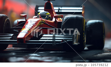 Close-up shot of a Formula One race car on the track. Close-up shot of a Formula One race car on the track. 105739212