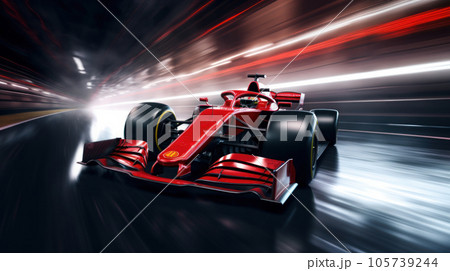 Close-up shot of a Formula One race on the fast motion blur Close-up shot of a Formula One race on the fast motion blur 105739244
