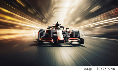 Close-up shot of a Formula One race on the fast motion blur 105739246