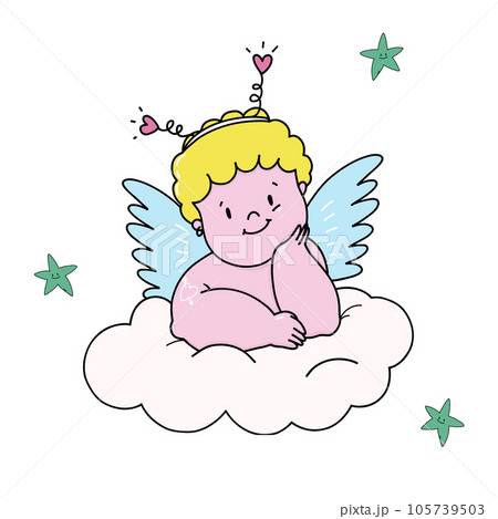 Beautiful vector stock illustration with cute hand drawn baby putti angel. Clip art. Beautiful vector stock illustration with cute hand drawn baby putti angel. Clip art. 105739503