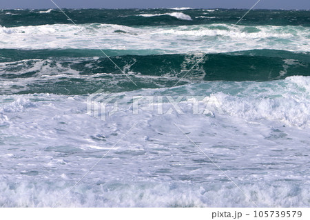 Severe storm on the Mediterranean Sea in northern Israel. 105739579