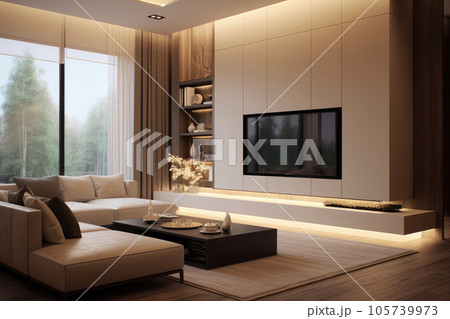 Minimalist style interior design of modern living room with tv Minimalist style interior design of modern living room with tv 105739973