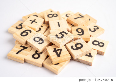 Math number wooden on white background, education study mathematics learning teach concept. Math number wooden on white background, education study mathematics learning teach concept. 105740710