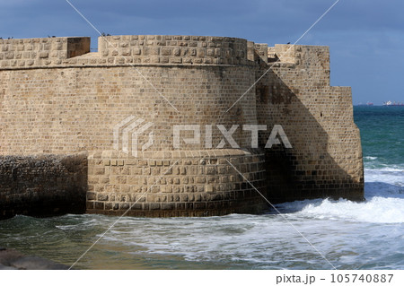 Wall of an ancient Crusader fortress in Israel Wall of an ancient Crusader fortress in Israel 105740887