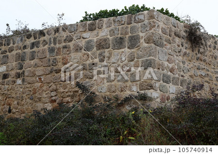 Wall of an ancient Crusader fortress in Israel Wall of an ancient Crusader fortress in Israel 105740914