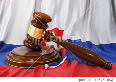 Slovak law and justice concept. Wooden gavel on flag of Slovakia, 3D rendering 105741058