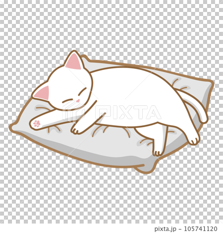 Cartoon cat sleeping on mattress 105741120