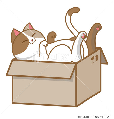 Cartoon chubby cat sleeping in cardbox Cartoon chubby cat sleeping in cardbox 105741121