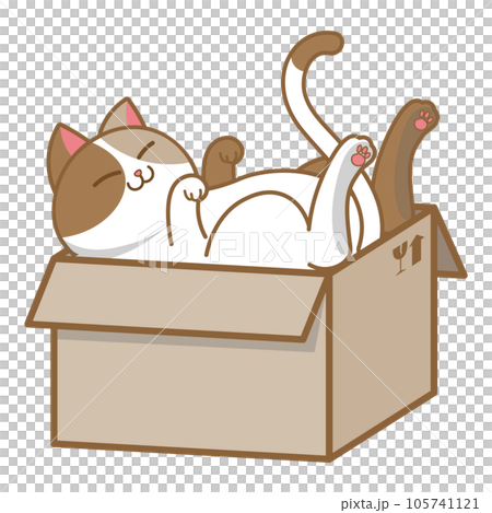 Cartoon chubby cat sleeping in cardbox Cartoon chubby cat sleeping in cardbox 105741121