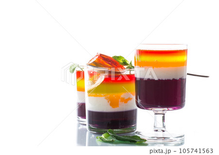 lot of colored sweet fruit jelly in a glass lot of colored sweet fruit jelly in a glass 105741563