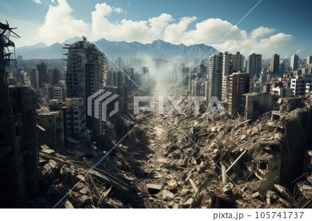 地震で崩壊した大都市：AI作品 105741737