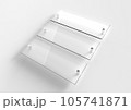 Three blank transparent glass interior corporate signage plates Mock up template, Clear boards for branding, logo. Transparent acrylic advertising signboards mock-up side view. 3D rendering 105741871