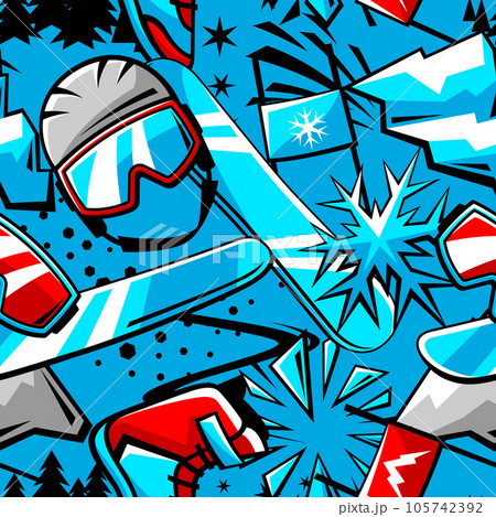 Pattern with snowboarding items. Winter sport illustration. Pattern with snowboarding items. Winter sport illustration. 105742392