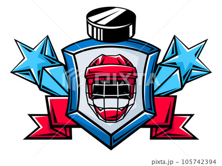 Emblem with hockey symbols. Sport club label or emblem. Healthy lifestyle illustration. Emblem with hockey symbols. Sport club label or emblem. Healthy lifestyle illustration. 105742394
