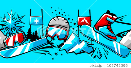 Pattern with snowboarding items. Winter sport illustration. 105742396