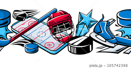 Pattern with hockey items. Sport club illustration. Healthy lifestyle background. 105742398