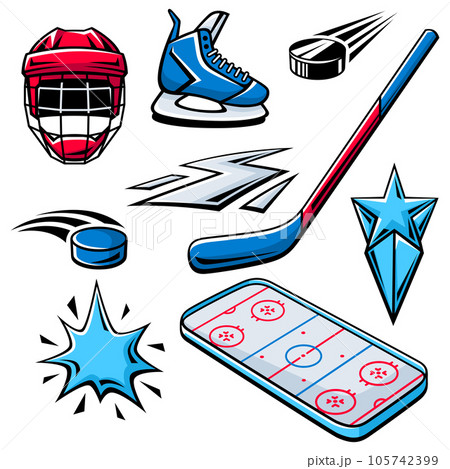 Set of hockey symbols. Sport club illustration. Healthy lifestyle image. 105742399
