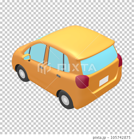 Automotive illustration material deformed compact car 5-door hatchback bright yellow (1_o) 105742875