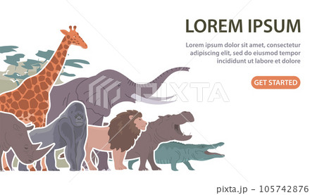 African animals set isolated on green background 105742876