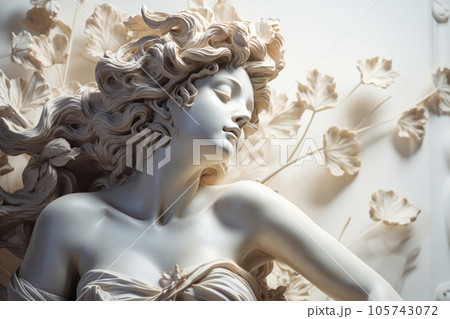 Ancient greek gypsum sculpture of young woman in grape vine. Generative AI Ancient greek gypsum sculpture of young woman in grape vine. Generative AI 105743072