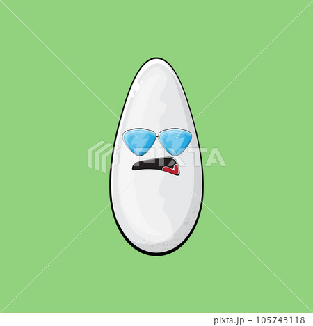 Rice character. Cartoon rice grain characters isolated on green background. Funky rice character with eyes and mouth. Vector white rice clip art, emoji, label and sticker 105743118
