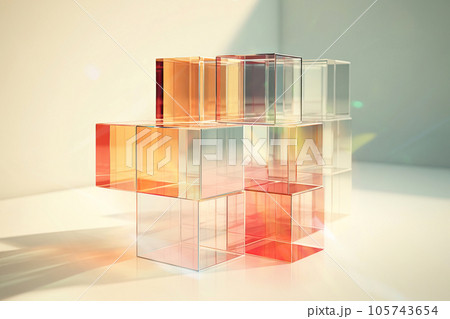 Abstract composition made of different illuminating cubes. Digitally rendered illustration. Technology, business, future, web3, metaverse design concept. Virtual reality, new digital worlds 105743654