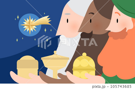 Three wise men holding gifts profile portraits vector illustration Three wise men holding gifts profile portraits vector illustration 105743685