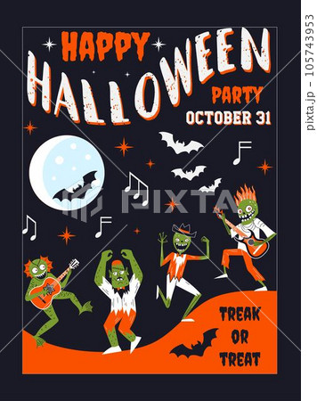 Happy Halloween Card Flyer with Dancing Monsters Happy Halloween Card Flyer with Dancing Monsters 105743953
