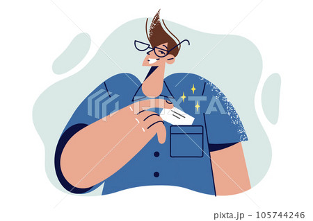 Man takes out business card from shirt pocket and offers to exchange contacts to start cooperation 105744246