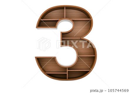 Number 3 as bookshelf without books, 3D rendering 105744569