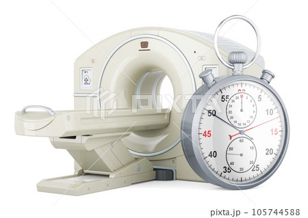 MRI or PET scanner with stopwatch, 3D rendering 105744588